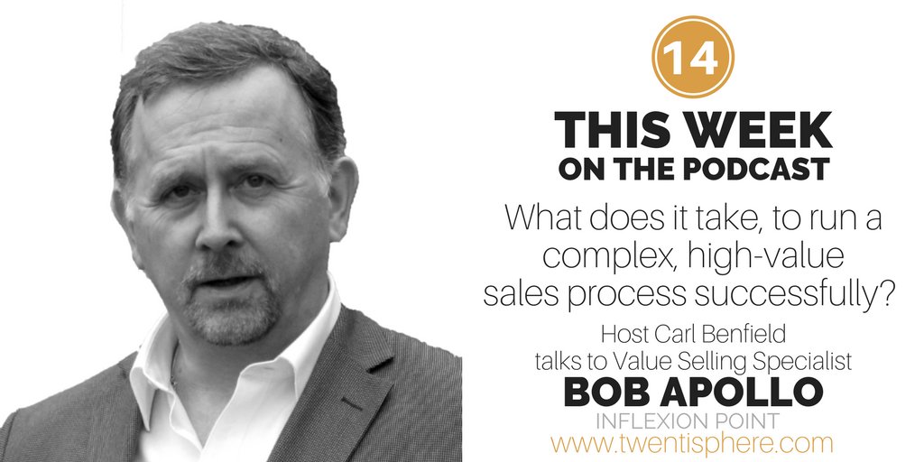 Twentisphere's tweet photo. How can you help prospects navigate the buying process? Carl talks to @bobapollo about #HighValueSales Listen at: https://t.co/jn7RYrHBWo https://t.co/MZIvMZu8BR