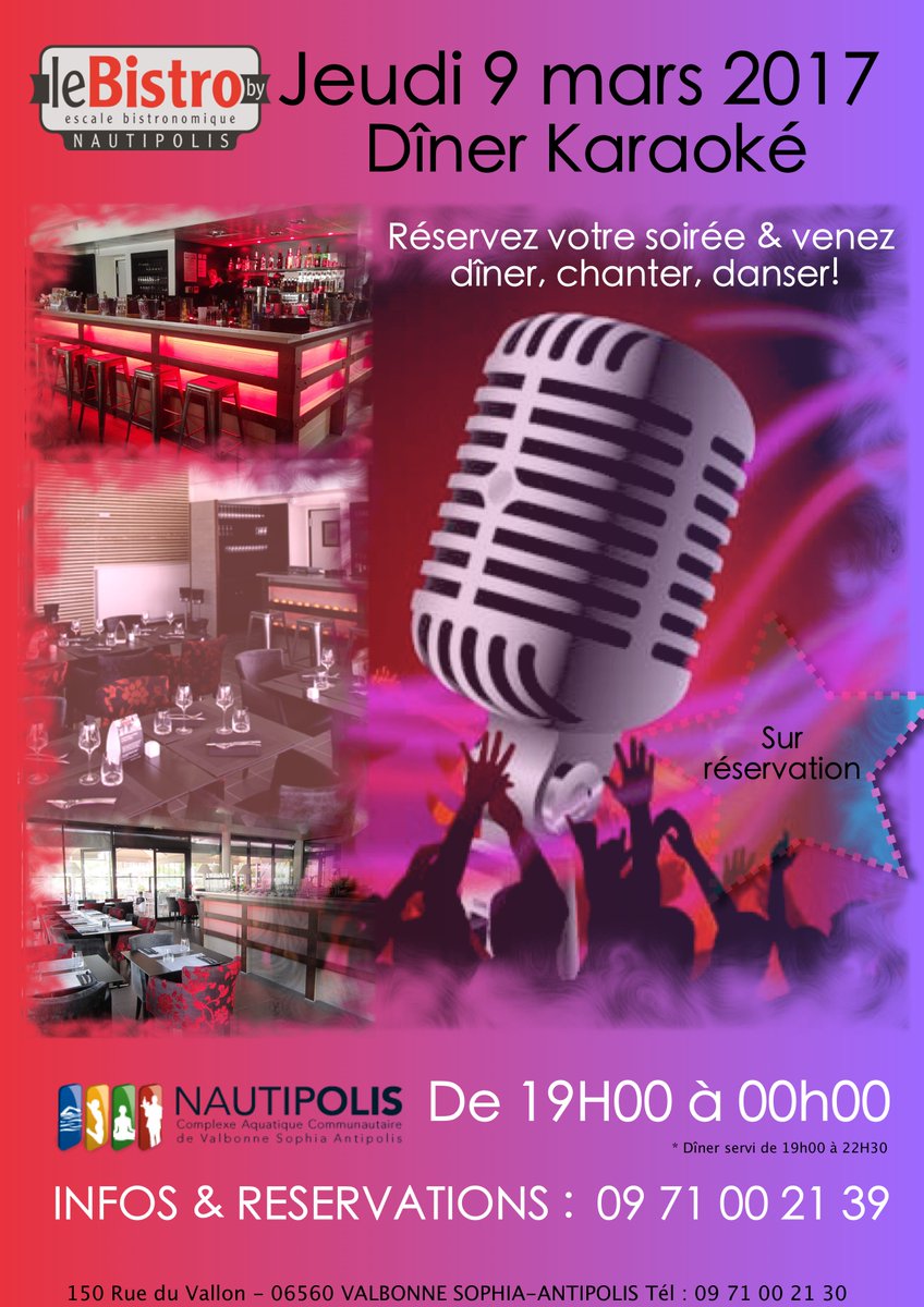 Dîner Karaoké au Bistroby Nautipolis venez dîner, chanter, danser!
Jeudi 9 mars 2017 Sur réservation, De 19h00 à 00h00.
#karaoke #afterwork