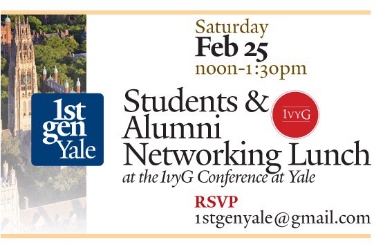 1stgenyale's tweet photo. Almost here! Over 100 alumni from 18 colleges will be coming to Yale to network with 400 1vyG students! @Team1vyG https://t.co/Ybxb6szDtp