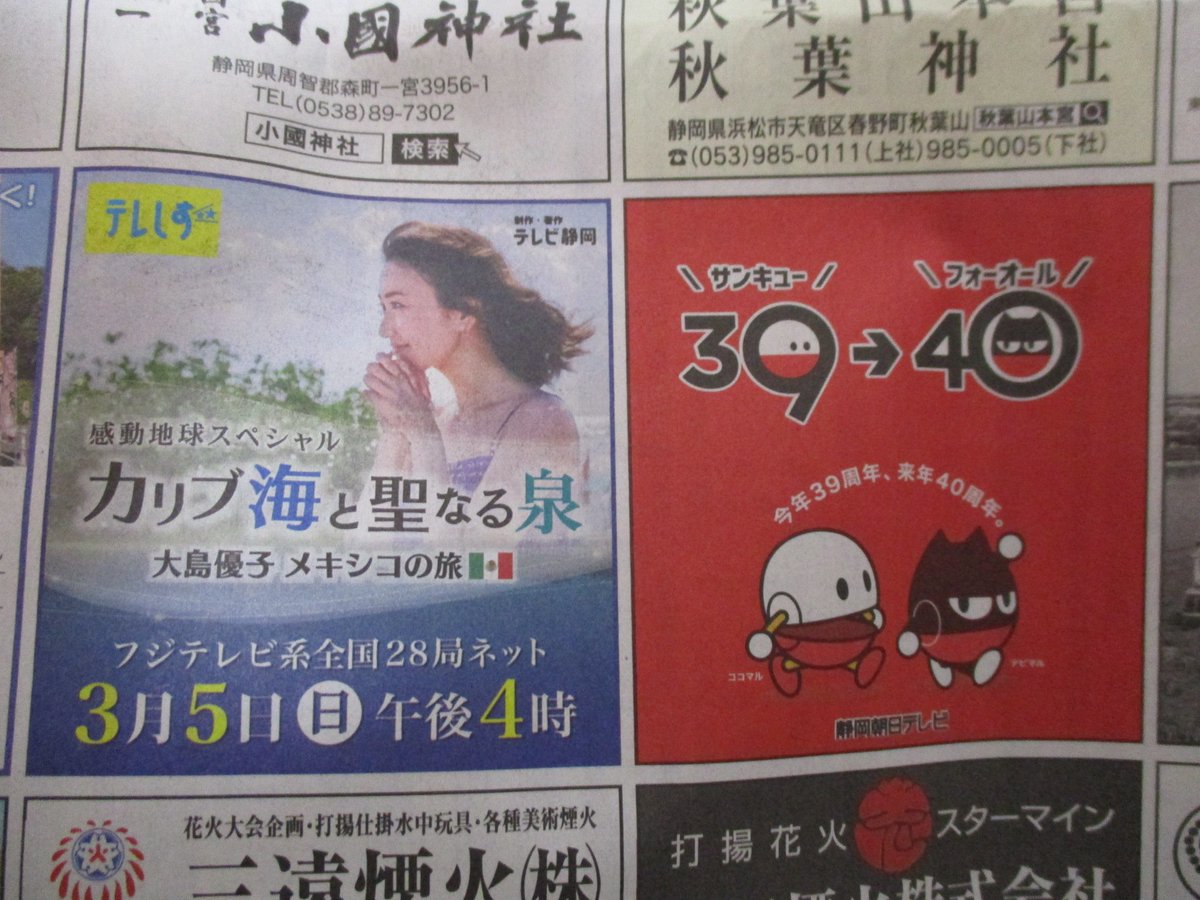 Toppy 川合登志和 今朝の名古屋の中日新聞に たまに載る静岡朝日テレビの広告が 中日新聞資本の静岡朝日テレビ