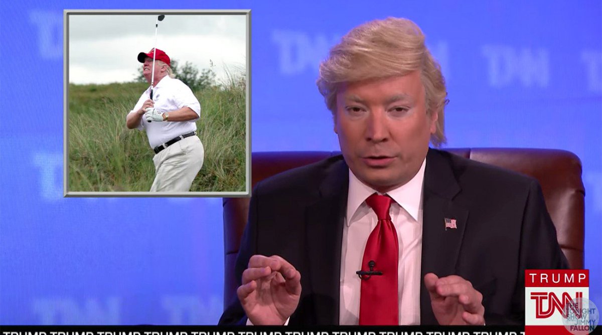 Watch: @realDonaldTrump gets roasted by late-night TV hosts for playing too much golf - bit.ly/2moJxVx https://t.co/QGbKZ6Ks5l