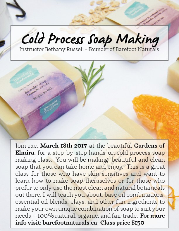barefootOhNat's tweet photo. Cold Process Soap Making Class @gardensofelmira March 18th from 1-4 pm - 12 spots available! #kwawesome #elmira #local #organic #parabenfree https://t.co/UFUPp1yuau