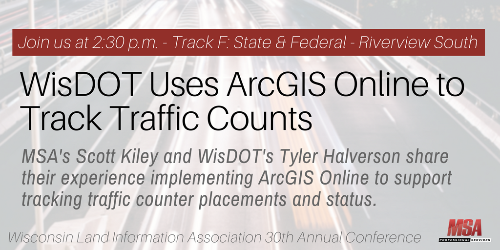 MSAOnline's tweet photo. Using #ArcGISOnline to support tracking traffic counter placement & status? Join MSA & @WisconsinDOT at #wlia2017 β https://t.co/e7wUIJnT00 https://t.co/voE4qJszpL
