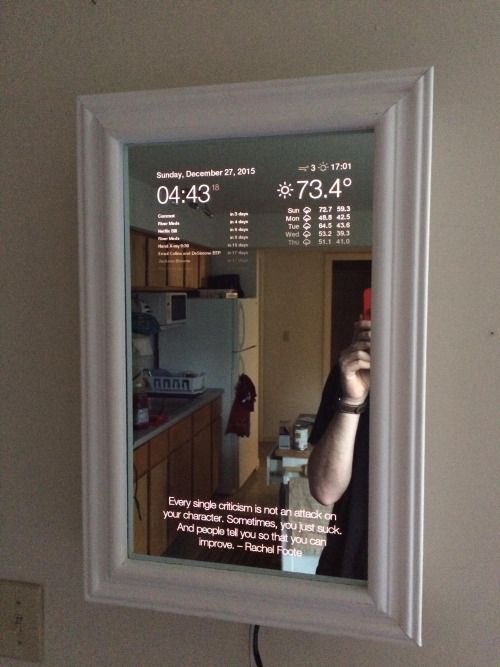 cory_jays's tweet photo. Currently working on a smart mirror.
Software wise we are ready to go.

End product will look like this. https://t.co/mN9FzKMduz