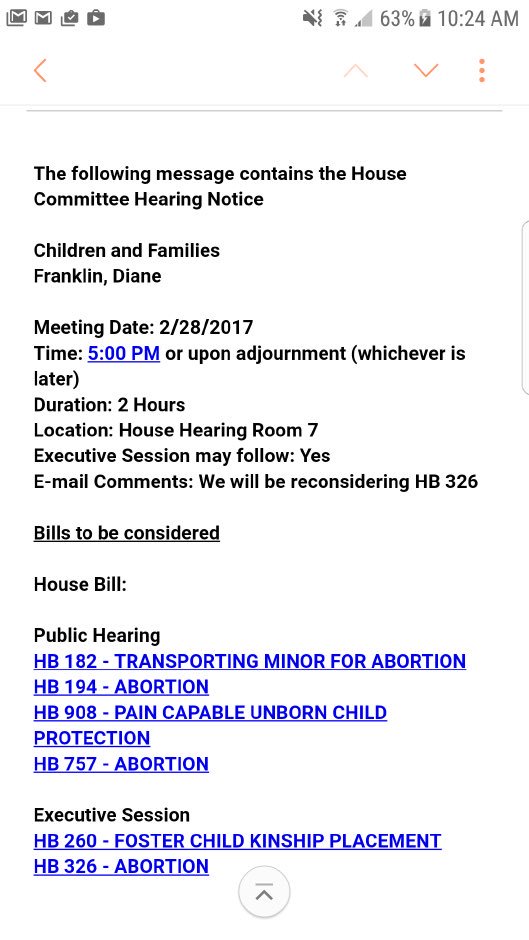 AbortionAction's tweet photo. 4 anti abortion bills up in House committee Tuesday including a 20-week abortion ban #moleg https://t.co/edg1lyqUEf