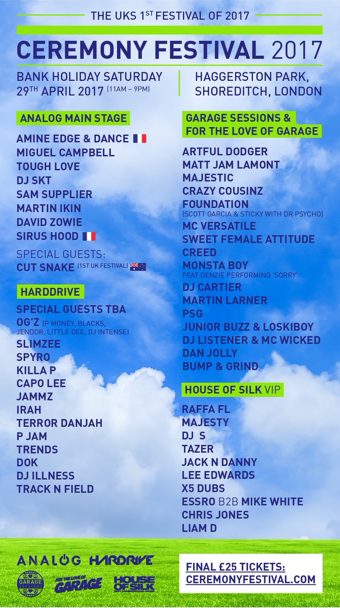 29 April <a href="/ceremonyfest/">CermonyFestival</a> is back! <a href="/analogLDN/">Analog</a> MainStage with <a href="/AmineEdge_DANCE/">Amine Edge & DANCE</a> <a href="/toughlovemusic/">Tough Love</a> <a href="/DJSKT/">DJ S.K.T</a> <a href="/SamSupplier/">SAM SUPPLIER</a> <a href="/SirusHood/">Sirus Hood</a> <a href="/cutsnake/">Cut Snake</a> 😎😍🔥