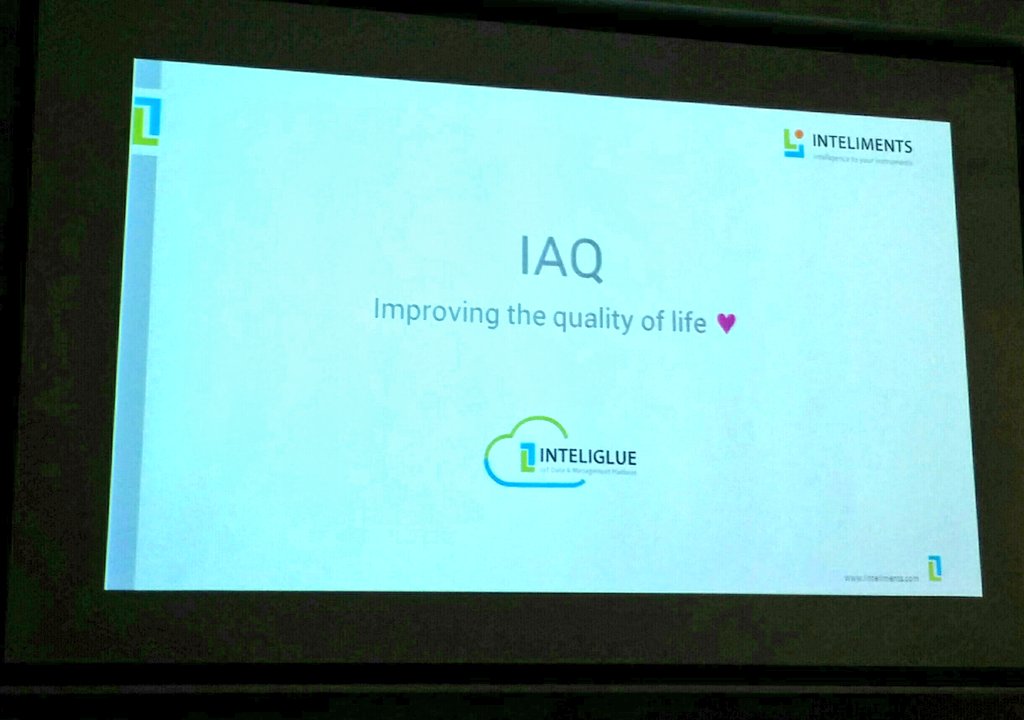 evenck's tweet photo. De laatste pitch voor de pauze: @Inteliments met #IAQ voor een optimale en gezond indoor klimaat #luchtkwaliteit #licht #geluid #smartcity https://t.co/xoKmEJwVV3