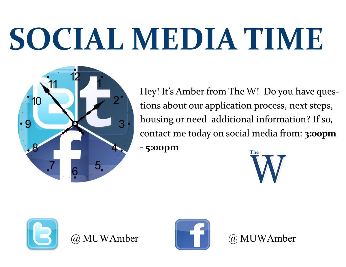 TheWAdmissions's tweet photo. Join @MUWAmber for social media time from 3:00pm - 5:00pm today! #JacksonMS #CentralMS https://t.co/pnU8WXPtPW