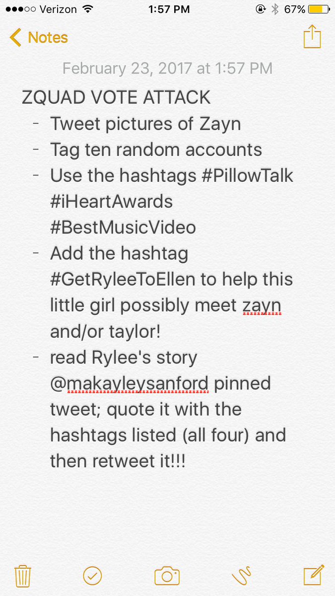 zjmtaylors's tweet photo. ZQUAD VOTE ATTACK
FOLLOW THE INSTRUCTIONS ON THE PICTURE
#PillowTalk #BestMusicVideo #iHeartAwards #GetRyleeToEllen https://t.co/6KUIfe9oVi