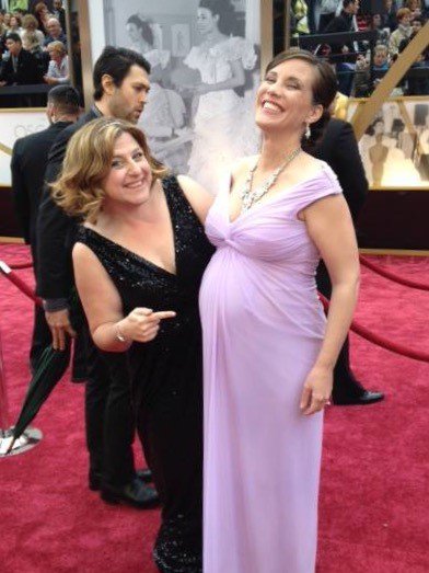 BrandiHitt's tweet photo. One of my favorite Oscar moments as we countdown to @Oscars2017_Live @ABC7. Pregnant belly pointing w/ my girl @weisswatts in 2014 &amp; 2016! https://t.co/D5lCY6dNwk