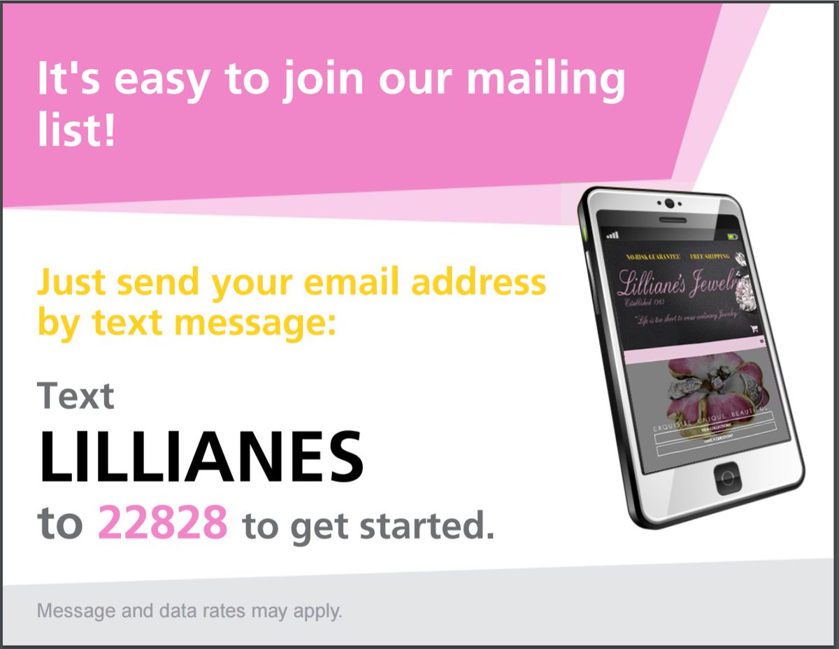 Now it's easier than ever to access updates on sales and the latest jewelry at Lilliane's. Just text LILLIANES to 22828!
