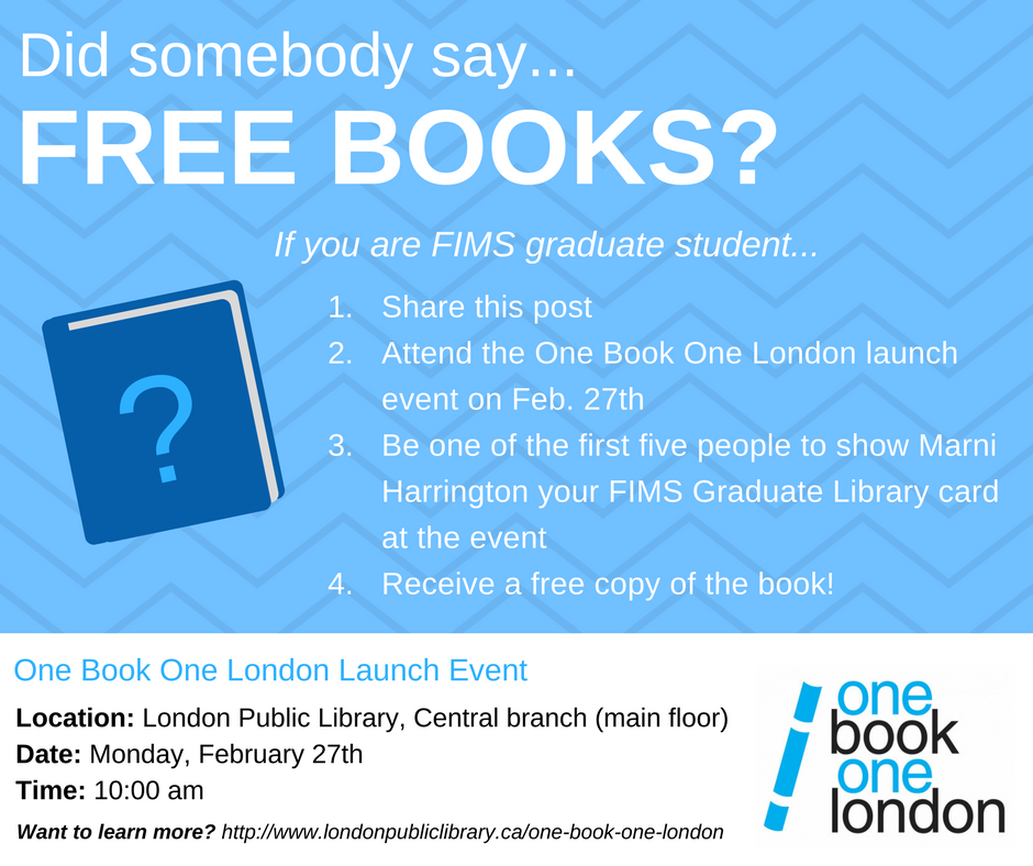 Excited to partner with <a href="/westernulibs/">Western Libraries</a> and <a href="/londonlibrary/">LondonPublicLibrary</a> on 1Book1London for #Canada150 Join us at the launch event! londonpubliclibrary.ca/one-book-one-l…