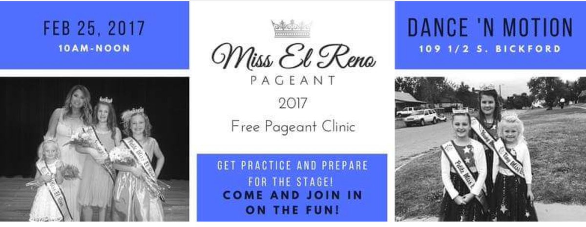 ElRenoChamber's tweet photo. FREE Miss El Reno Pageant Clinic this Saturday! 😀 #weloveourmembers https://t.co/zET6xKHijX