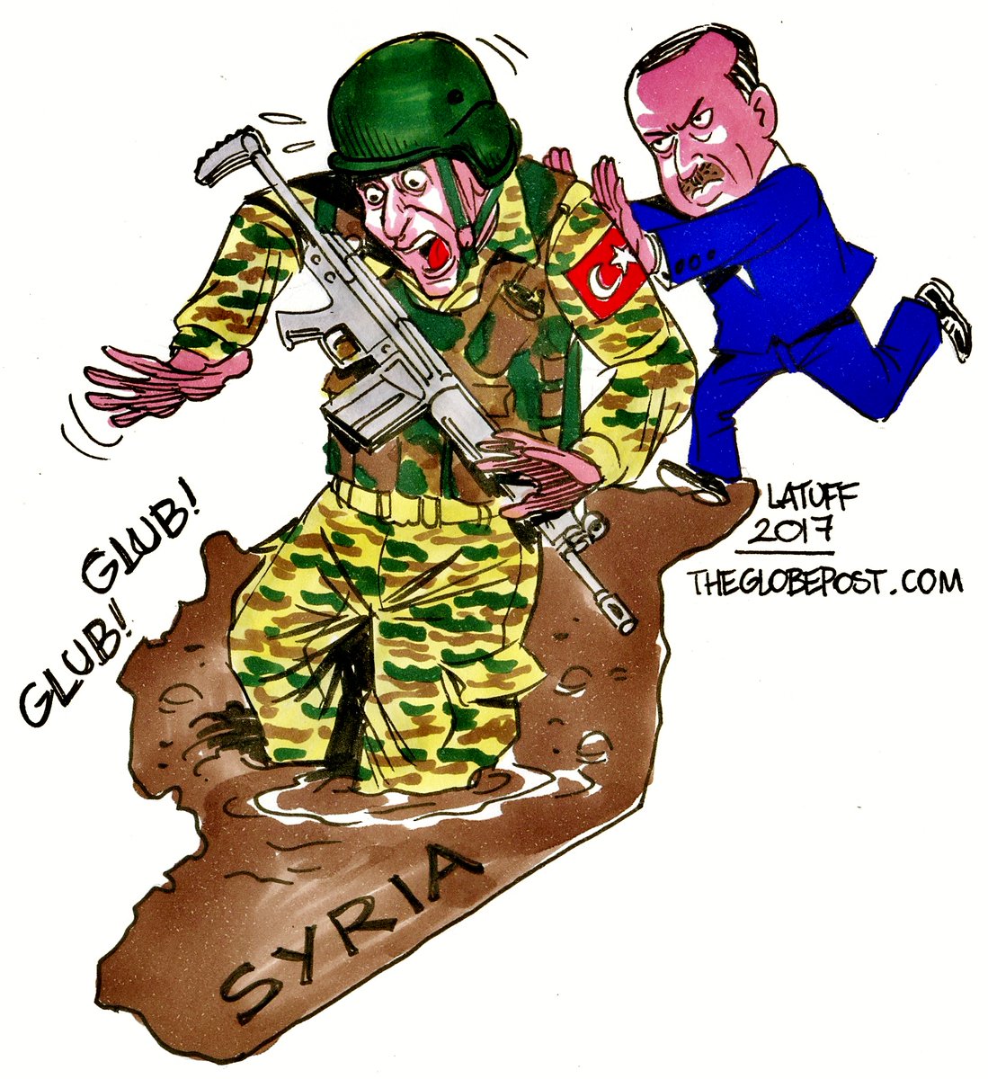 Zaytung_Bahriye's tweet photo. Yunan Cumhurbaşkanı Erdugannis Akkaramanlis Türk ordusunu Suriye'de çamura gömdükten sonra Türkiye'de Başkanlığa soyundu. 
@LatuffCartoons https://t.co/GMlwL50kKu