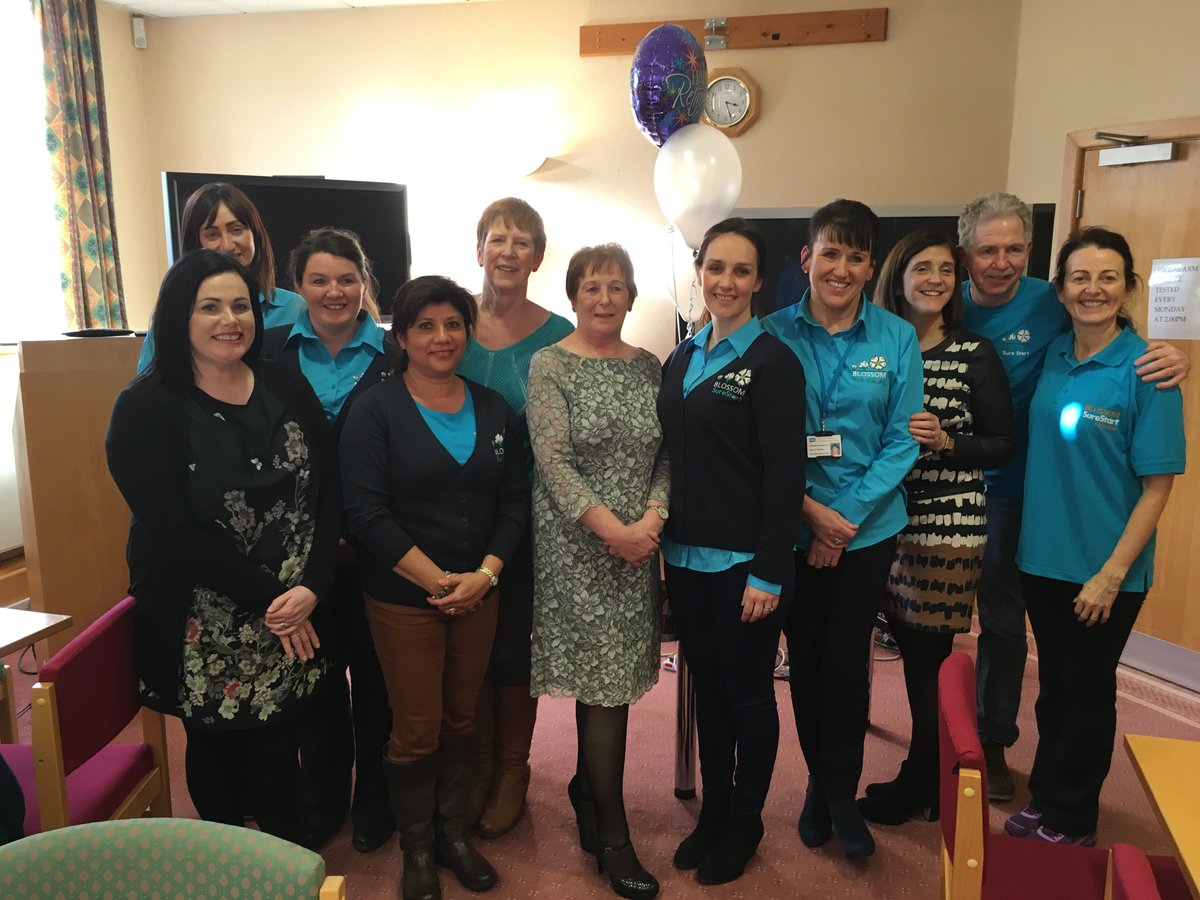 cypsp's tweet photo. Sure Start Managers and staff from Blossom Sure Start celebrate Mairead Abraham's retirement 🎉 Good luck from all ❤️😘 https://t.co/vxrTT9F42J