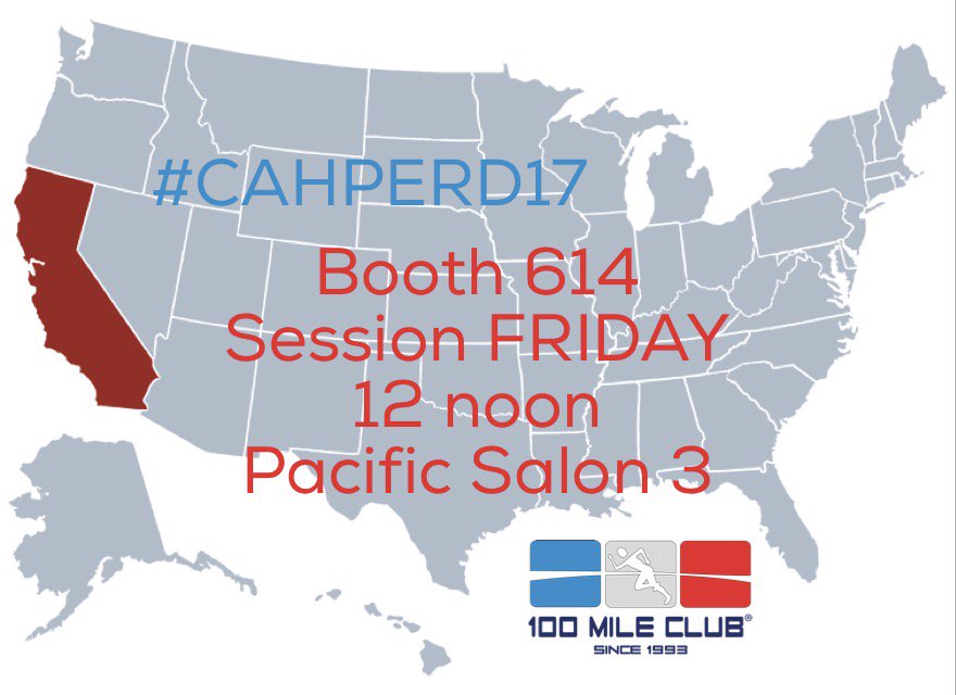 KaraLubin's tweet photo. Looking forward to seeing #100mileclub coaches at #CAHPERD17. Join our session at noon Friday in Pacific Salon 3 or stop by #Booth614. https://t.co/86bIzT0kAf