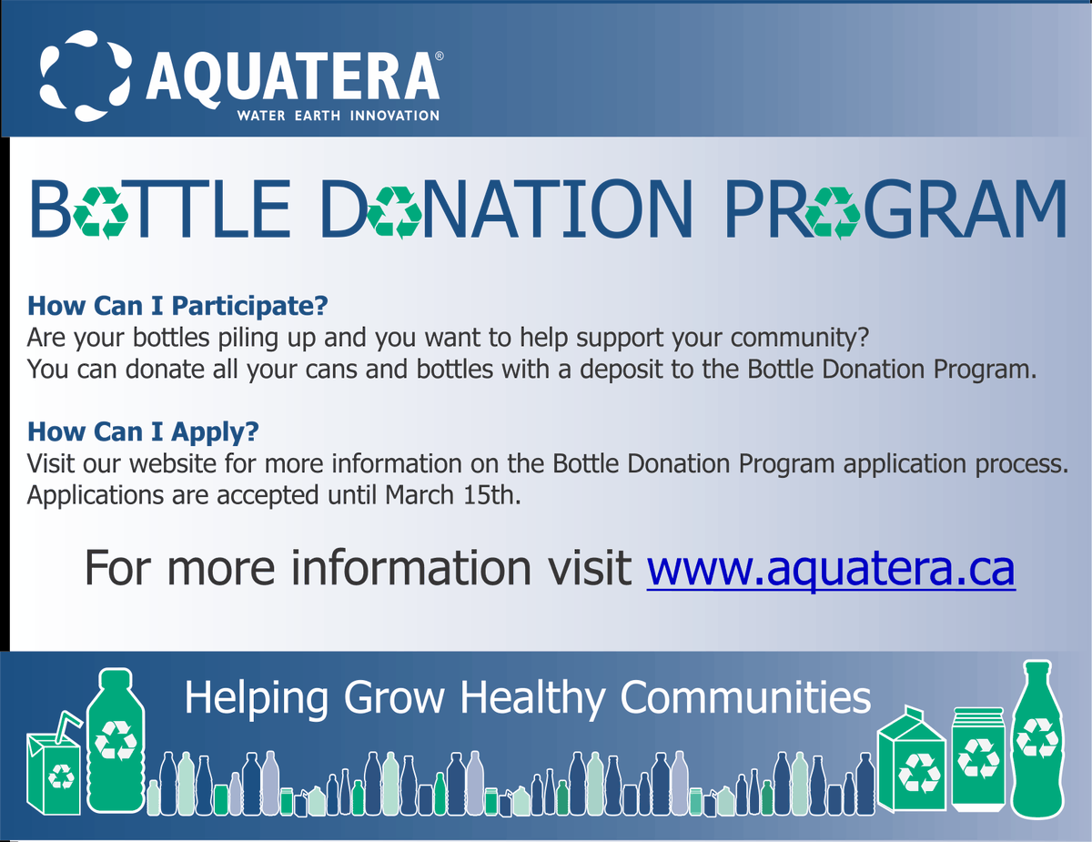 Aquatera Utilities (@aquateradotca) on Twitter photo Did you know that Aquatera, in partnership with <a href="/RecyclePlus/">Recycle Plus</a>, offers a Bottle Donation Program for non-profit, youth based organizations? Did you know that Aquatera, in partnership with <a href="/RecyclePlus/">Recycle Plus</a>, offers a Bottle Donation Program for non-profit, youth based organizations?