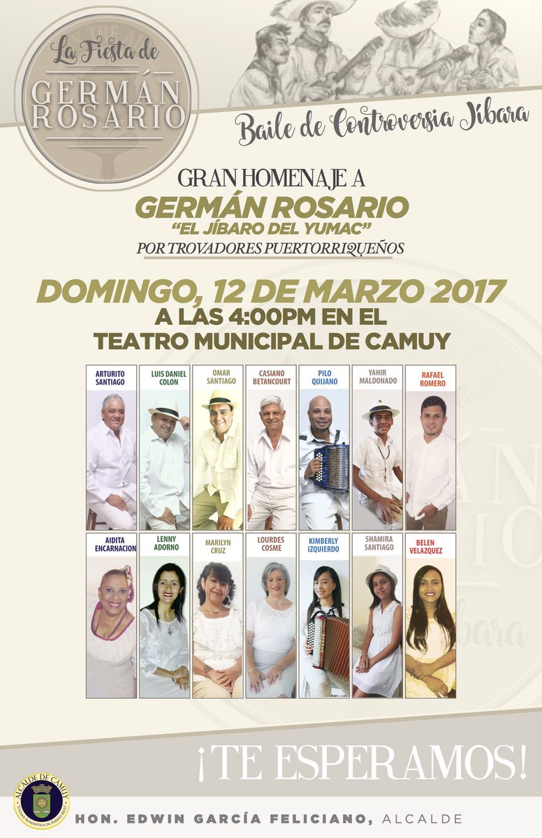 Ven y disfruta de este homenaje al grande de nuestro pueblo, "El jíbaro del Yumac" Germán Rosario Rivera. Info 787 262 7471 #CiudadRomantica