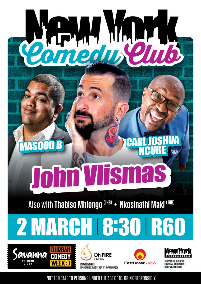 OnFireComedy's tweet photo. Durban is going to be 🔥🔥🔥🔥 from 1-4 March #OnFireComedy https://t.co/kCQbG0aHCX