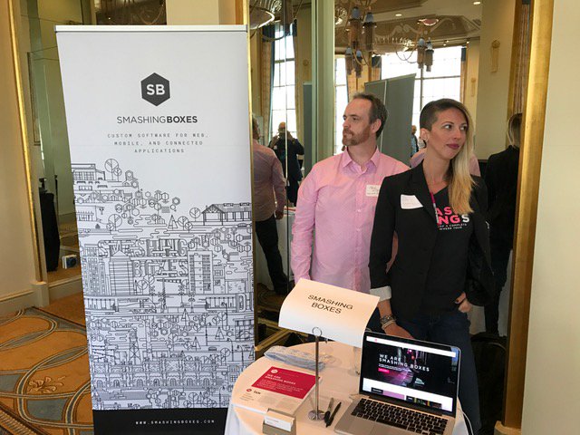 smashingboxes's tweet image. Em and Kev representing Smashing Boxes with Box at #IBMConnect