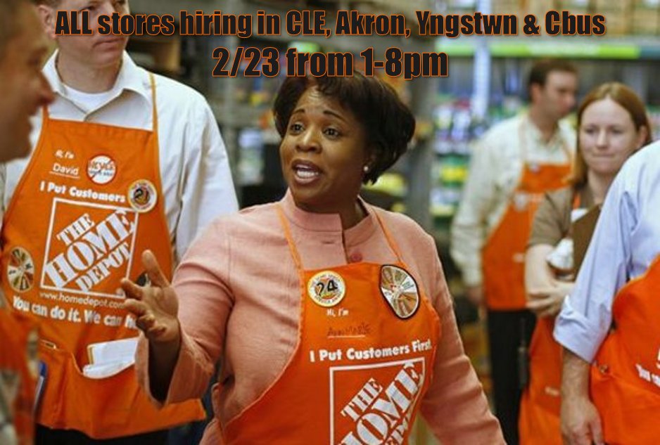 Kriston A McMichael (@thdkristonov) on Twitter photo From cashier 2 CEO - You can be next!
ALL stores hiring in N OH & CBus
Walk-ins 1P to 8P 
Apply@ careers.homedepot.com
#OrangeThursday From cashier 2 CEO - You can be next!
ALL stores hiring in N OH & CBus
Walk-ins 1P to 8P 
Apply@ careers.homedepot.com
#OrangeThursday