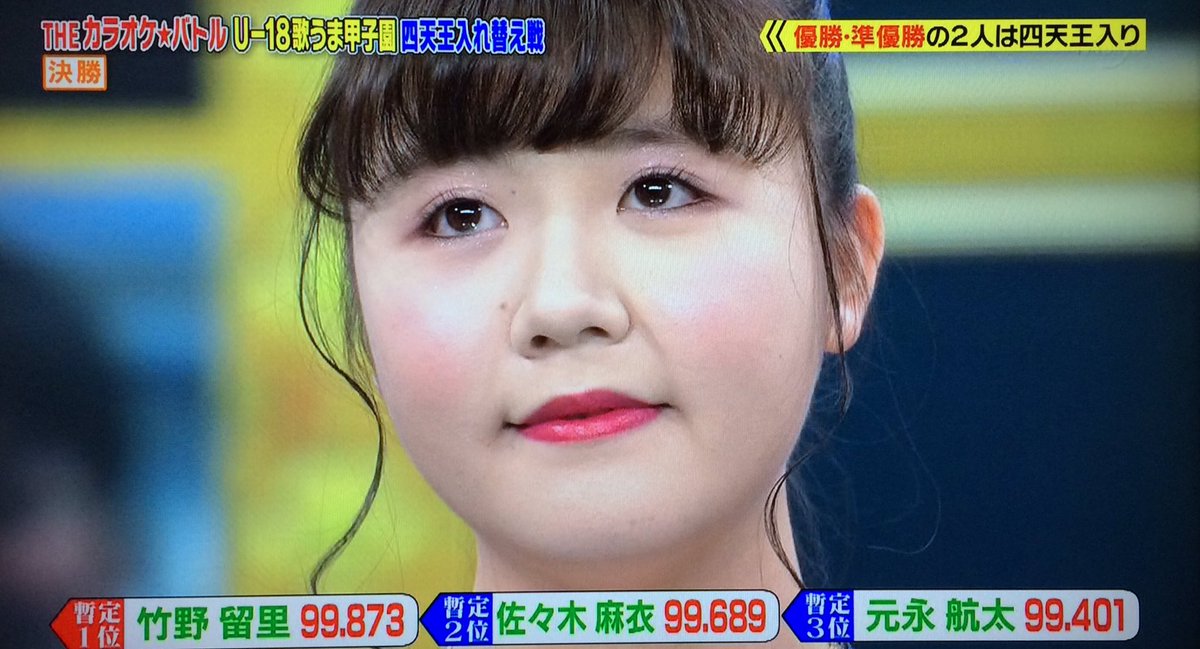 ペイル Ar Twitter 決勝見終わった 個人的に一番気に入ったのは意外にも元永航太クンの 北国の春 でした 優勝した竹野留里ちゃんはその辺のアイドルよりもメガネが似合うし 佐久間彩加ちゃんの笑顔は可愛いし 痩せて綺麗になった佐々木麻衣ちゃんはやはり