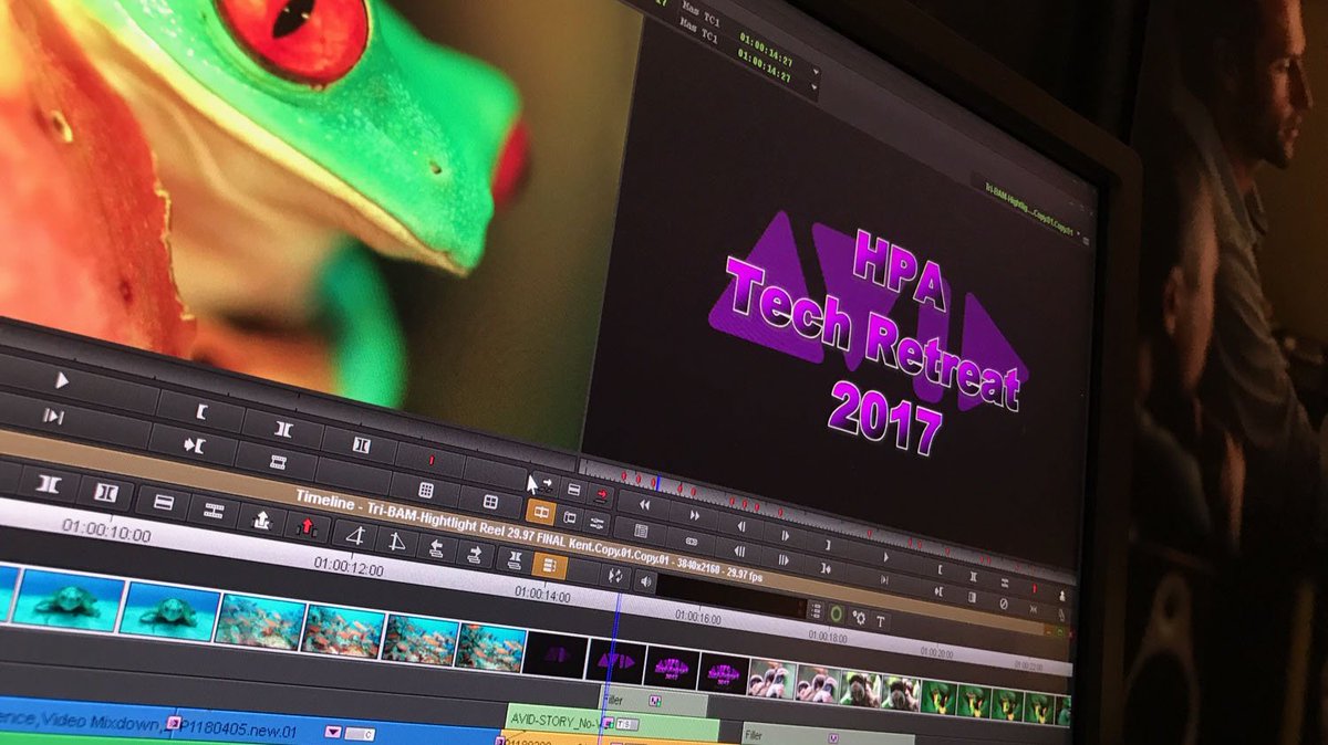 Avid's tweet image. Last chance to see our latest #postproduction workflow innovations at #HPATechRetreat, including #ScriptSync, #PhraseFind and @Avid #NEXIS.