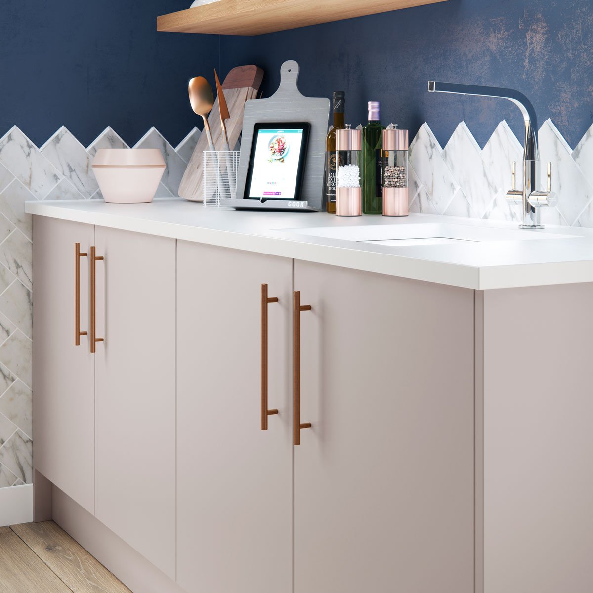 fikitchens's tweet image. HALTON | A modern slab door suited to any home. Doors shown in Matt Sahara #kitchengoals #modernkitchen #slabkitchen #mattkitchen