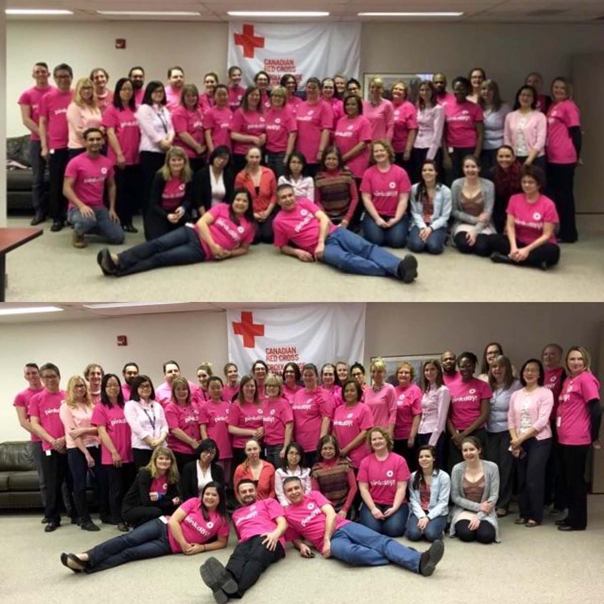 JemmaRivera's tweet photo. Feb.22 - Happy #PinkDay from the @RedCrossAB #Calgary office!  #RedCrossRespect #ReachOutSpeakUp #yyc https://t.co/qk3LPvpr3D