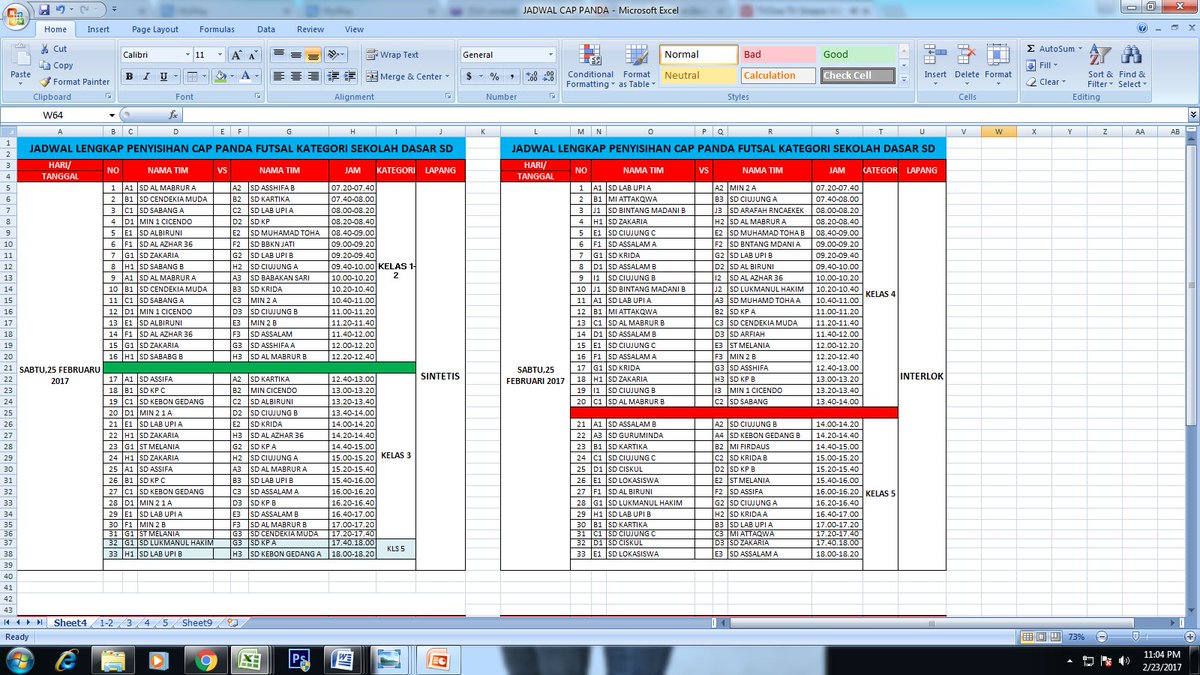 JADWAL LENGKAP PENYISIHAN CAP PANDA 
ANTAR SEKOLAH DASAR 
SABTU,25  FEBRUARI 2017 
PROGRESIF FUTSAL