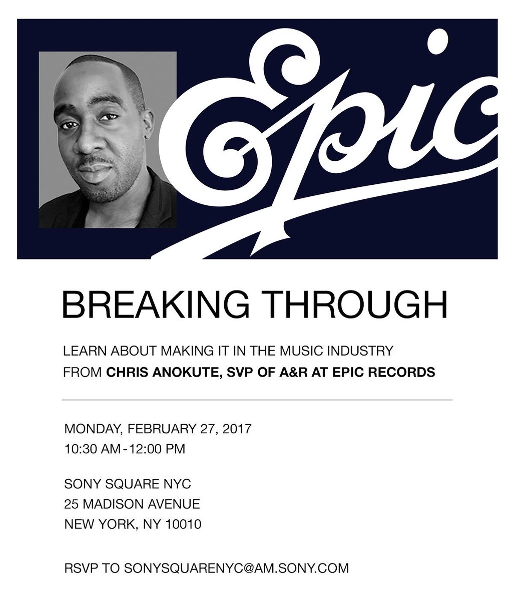 ScratchNYC's tweet image. Next Monday, @epicrecords will be holding a seminar for up and coming artists. If you're in the area, RSVP today!