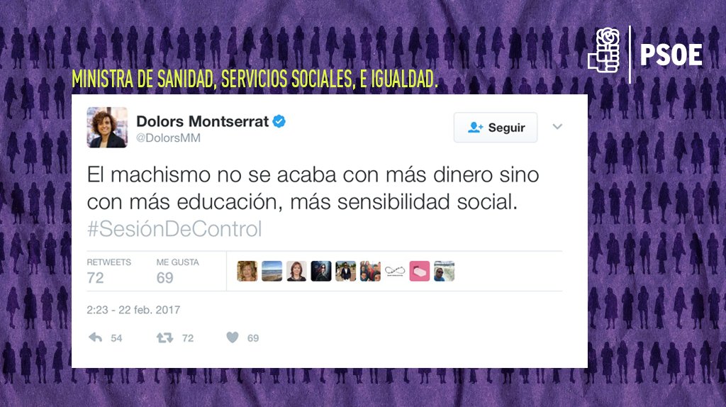 PSOE's tweet photo. Señora ministra, se equivoca profundamente. La lucha contra la #ViolenciaDeGénero SÍ cuesta dinero. #PactoDeEstadoYA #NiUnaMenos https://t.co/gdCn97zWQC