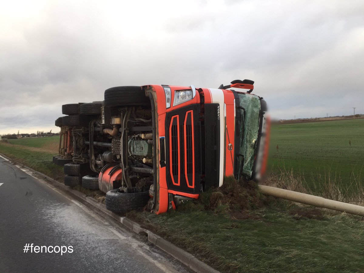 FenCops's tweet photo. #A141 Rings End X3 HGV's have left the road due to #stormdoris road is closed #2445 https://t.co/KOmAuaVqNU