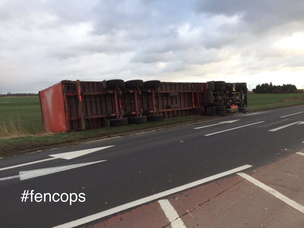 #A141 Rings End X3 HGV's have left the road due to #stormdoris road is closed #2445