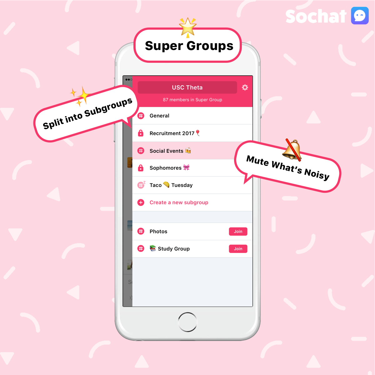 SochatApp's tweet image. Super Groups are here! 🎊 Split your busy group chat into subgroups. Mute the noise. Join what matters. 👉 sochat.com/download