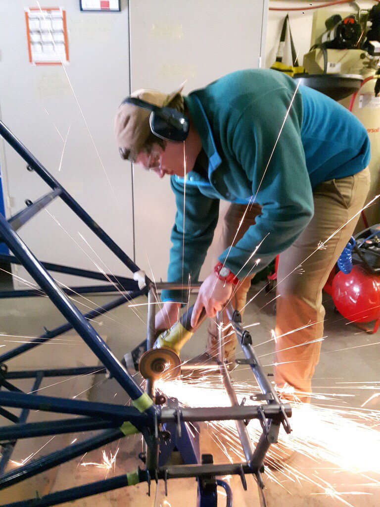 #buildingaracecar and watching sparks fly. Does it get better? #uvic #uvichybrid #formulahybrid #formulahybrid17 #racecar