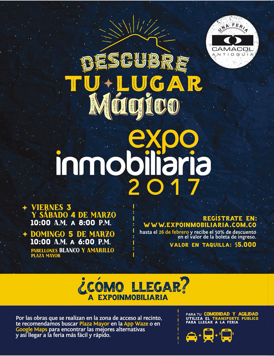 IINMOBILIARIO's tweet photo. Se acerca @FeriasCAMACOL 2017, prepárate y prográmate Marzo 3, 4 y 5, en @plazamayormed https://t.co/JPH2byqvlx