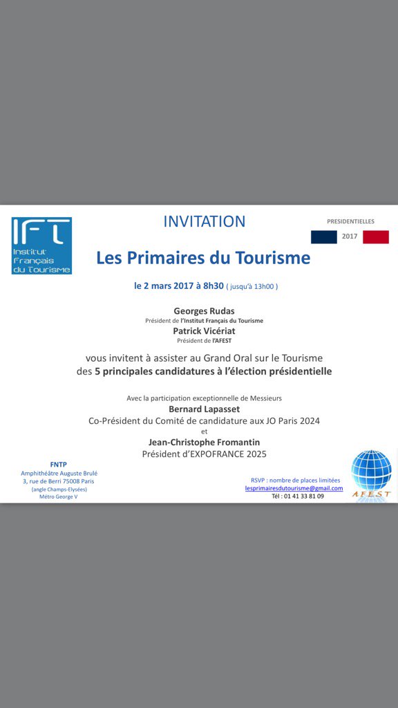 IFT_Officiel's tweet photo. IFT_Officiel réunit @Paris2024 et @ExpoFrance2025 autour des enjeux du #Tourisme @ulyssepariser #Presidentielle2017 https://t.co/wP8Cbpjn1A