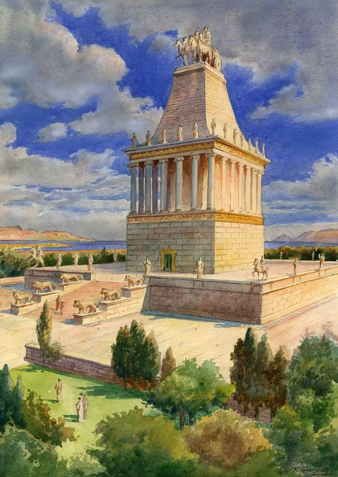Fran Navarro Twitterissä: "Ilustración del Mausoleo de Halicarnaso, una de las Siete Maravillas del mundo antiguo, construido en el 350 a. C para el sátrapa Mausolo. https://t.co/63bC2i7I2t" / Twitter
