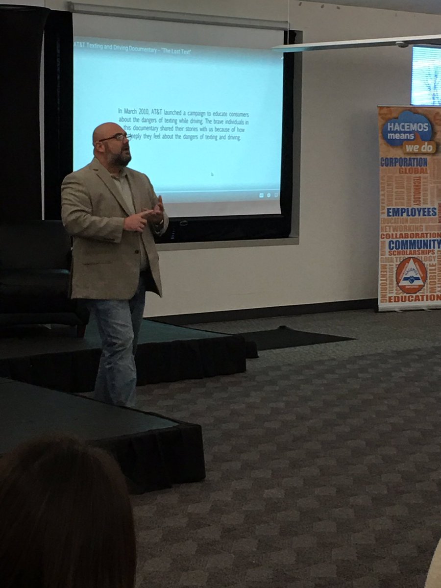 AlishaNeilson5's tweet photo. Joseph Catletti delivering the important message about #ItCanWait. Very powerful mage! #HACEMOS #HighTechnologyDay #LifeAtATT @guiseppe54 https://t.co/enkSfZtxOE