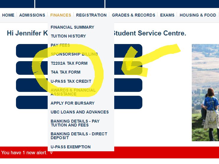UBCO T2202a (tuition tax receipt), T4A 
