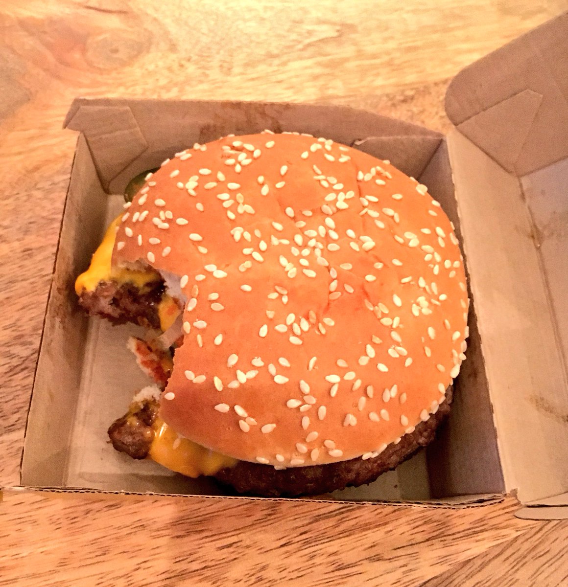 burtonrunyan's tweet photo. Yo @McDonalds y'all employees hungry? Why'd they take a bite of my burger? That's what I get for cheating on @Wendys ... https://t.co/I8r325zIr5