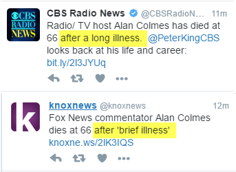 svrwxtweets's tweet photo. RIP to Mr. Colmes and prayers for his family. But which media story is correct? #FactCheckTime https://t.co/G3YtVThXpJ