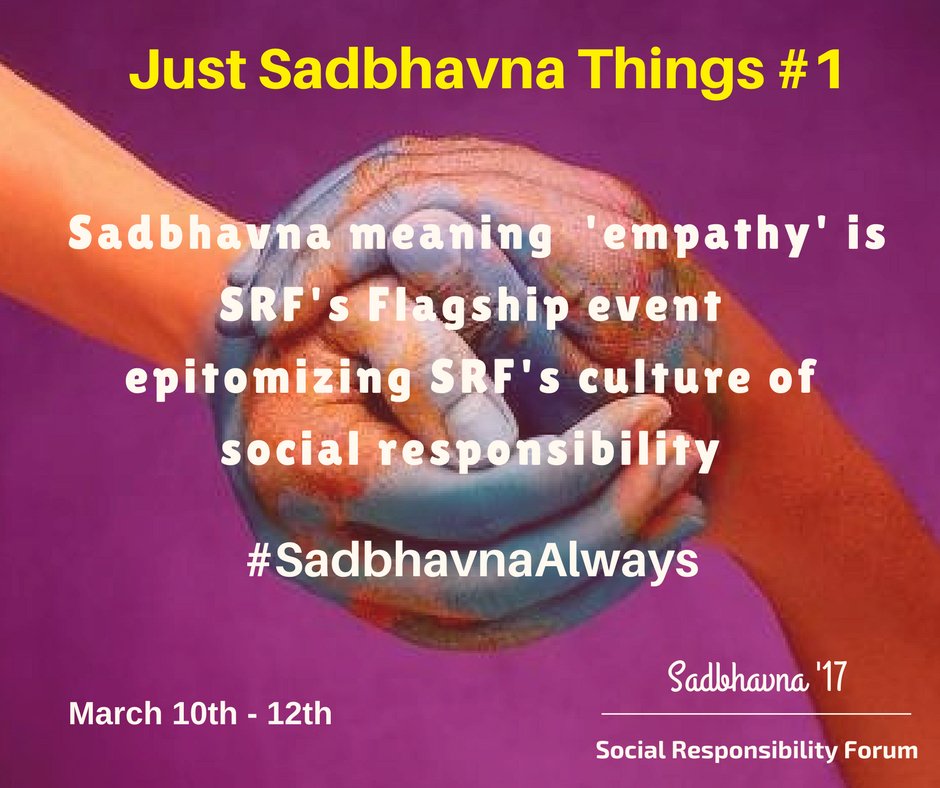 SRF_NMIMS's tweet photo. Make yourself aware of SRF's flagship event Sadbhavna'17.
Stay tuned for more updates and trivia!
#SadbhavnaAlways #Sadbhavna2017 #JST1 https://t.co/gOFkm7S2Fv
