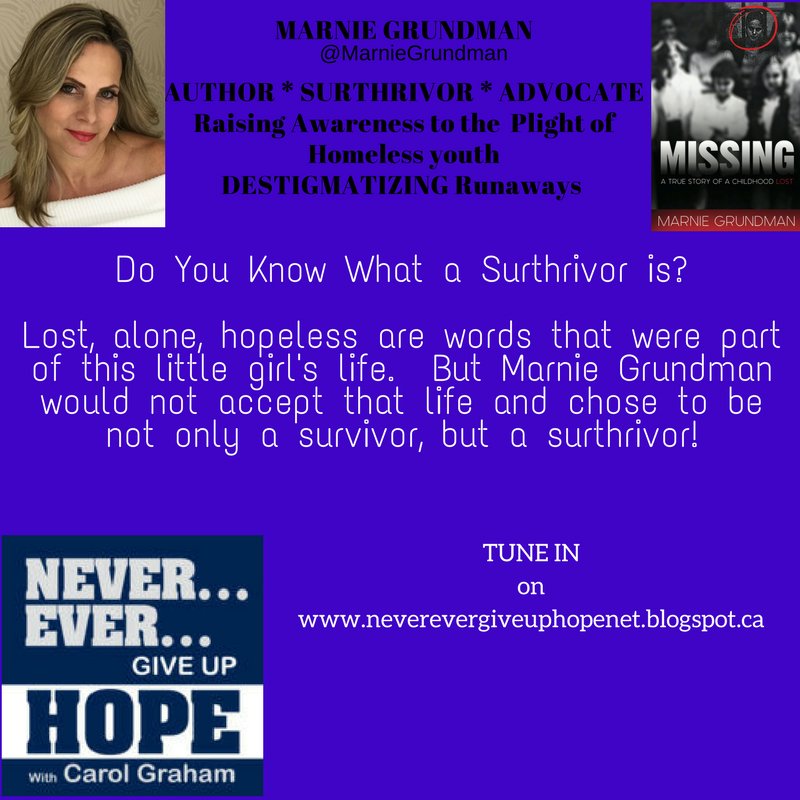 MarnieGrundman's tweet image. #NoMoreShame Sharing my #Story 2 encourage #victimsofabuse 2 #Surthrive &amp;amp; destigmatize #Runaways @SuperSoulSunday 
ow.ly/Tsv2309ier9