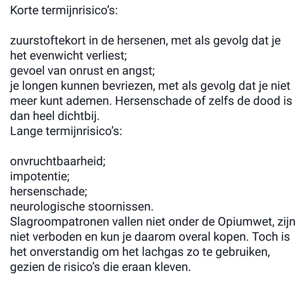 Effecten van het ff aan het "lachgas"! Denk na, nu het nog kan!