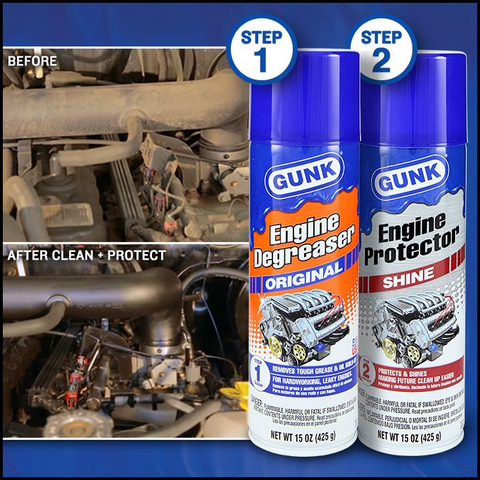 GUNK on X: Defend ur engine w/ 2-step GUNK Clean + Protect. Step 1: Clean  w/ GUNK Engine Cleaner. Step 2: Protect w/ GUNK Engine Protector.  #GUNKTough  / X