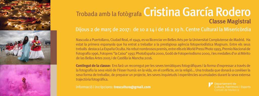 TresCultura's tweet photo. La setmana que ve duim a Palma a Cristina García Rodero a donar una classe magistral, gràcies a @culturamallorca Inscripció imprescindible! https://t.co/HsCzxm1TSJ