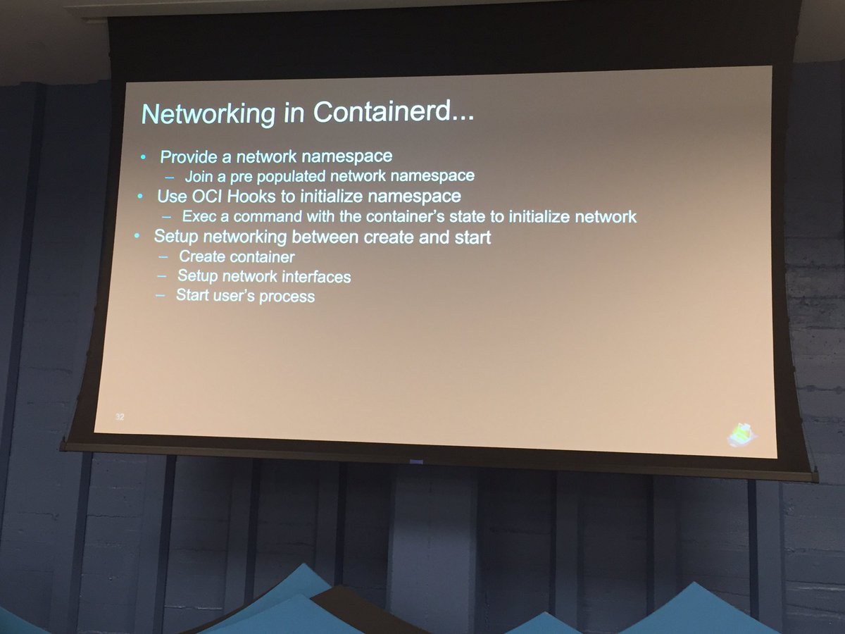 Docker's tweet image. Our own @crosbymichael talks networking in #containerd