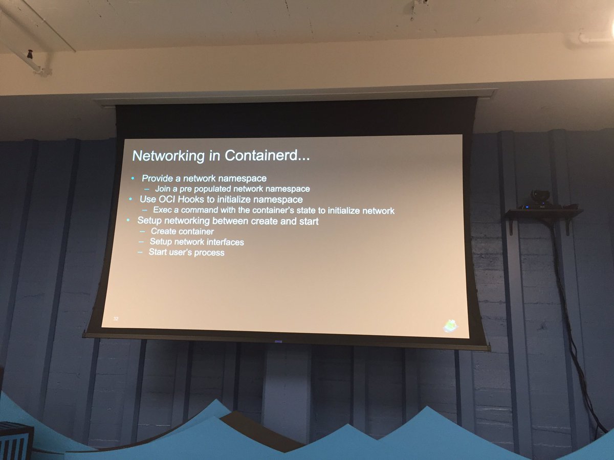 Docker's tweet image. Our own @crosbymichael talks networking in #containerd